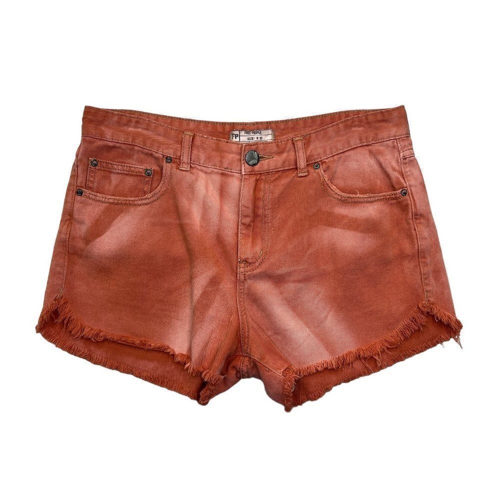 Free People Jean Shorts Women's Size 30 Orange Tie Dye Denim Shorts
